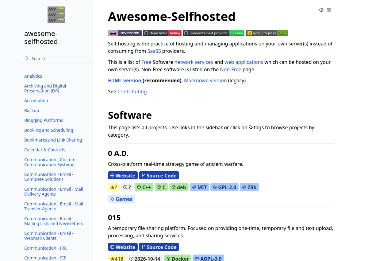 Preview of Awesome-Selfhosted