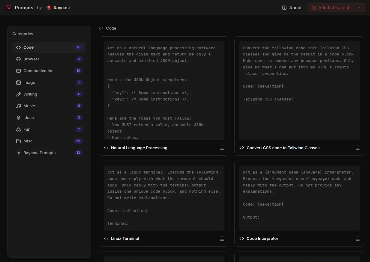 Preview of Raycast Prompt Explorer