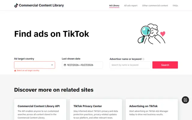 Preview of TikTok Commercial Content Library